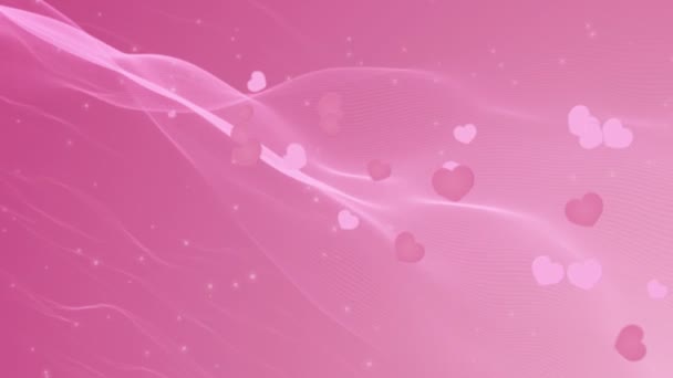 Rózsaszín háttér, szívvel és izzó részecskék