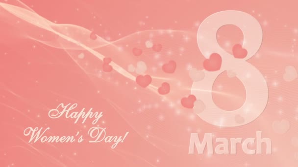 Happy Womens Day 8 march with hearts on the coral background