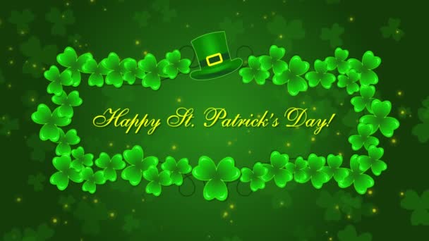 Feliz dia de St. Patricks com um trevo no fundo verde — Vídeo de Stock