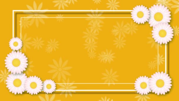 Fondo amarillo abstracto con marco y flores blancas — Vídeos de Stock