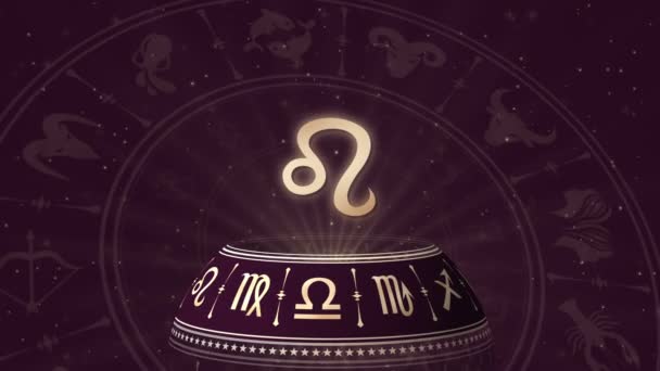 Знак Зодиака Лев и колесо гороскопа — стоковое видео