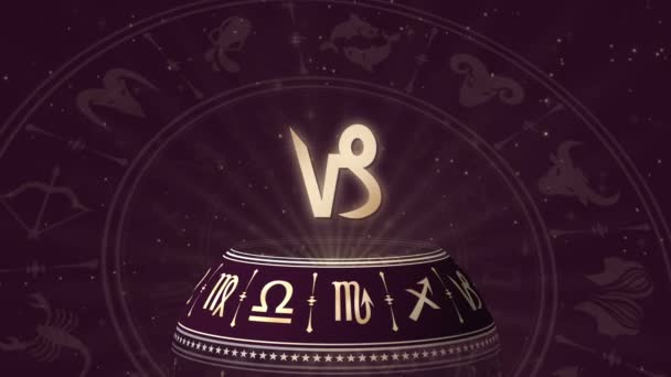 Знак Зодиака Козерог и колесо гороскопа — стоковое видео