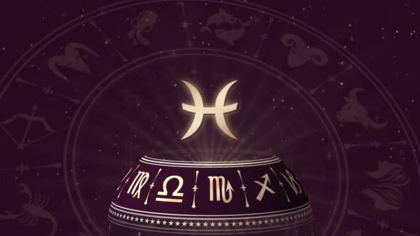 Signe du zodiaque Poissons et roue de l'horoscope — Video