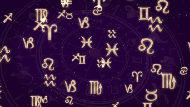 Abstract background with Zodiac signs and horoscope wheel — Stock Video