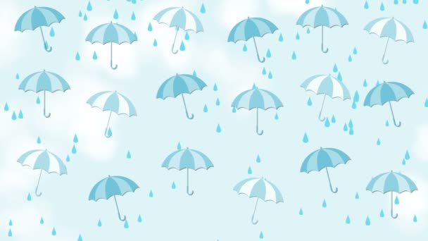 Abstract summer background with umbrellas and rain — Stock Video