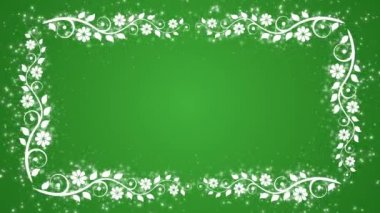 Çiçek ile yeşil arka plan çerçevesi ve parlayan parçacıklar
