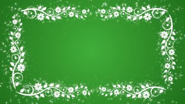 Abstraktní pozadí zelené s květinou rám a zářící částice