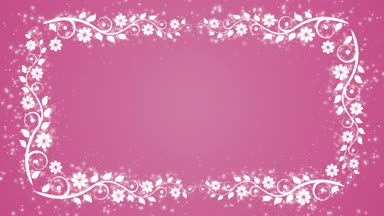 Çiçekli pembe arka plan çerçevesi ve parlayan parçacıklar