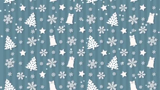 Weihnachten Hintergrund Muster mit Weihnachtsbäumen und Schneeflocken — Stockvideo