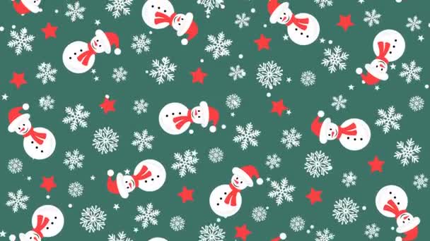 有雪人和雪花的圣诞背景图案 — 图库视频影像