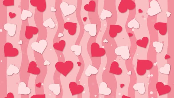 Hjärtan på rosa bakgrund med vågor — Stockvideo