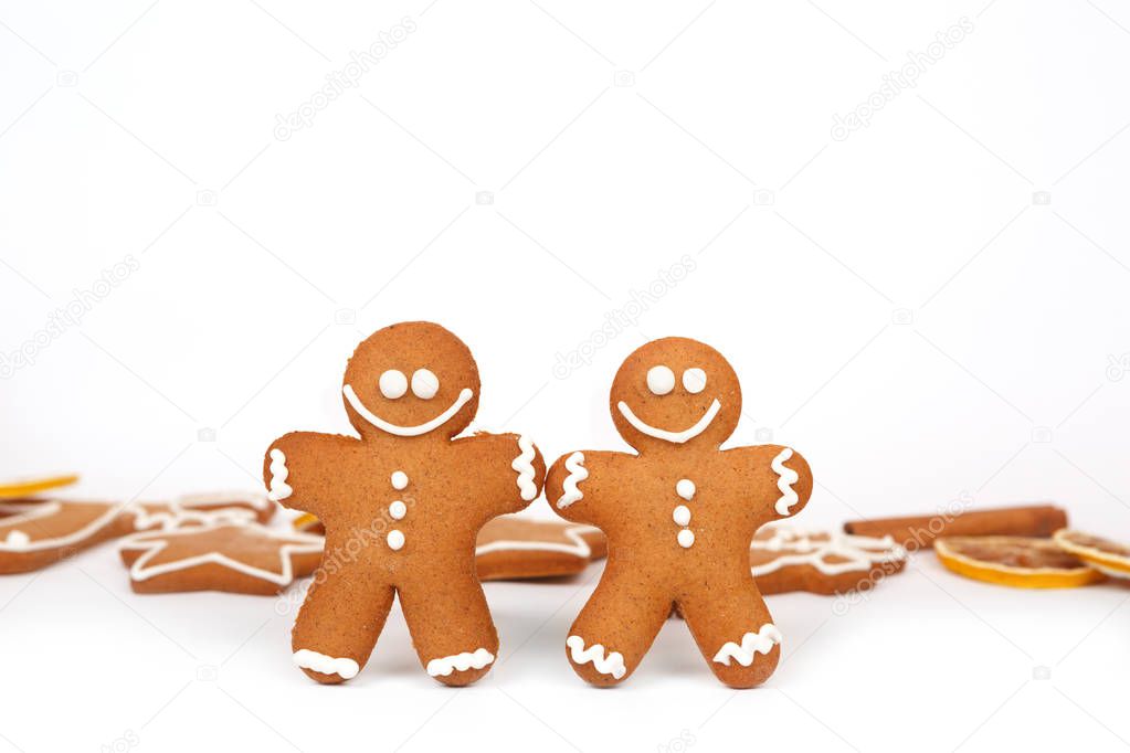 Christmas Ginger and Honey cookies on isolated white background