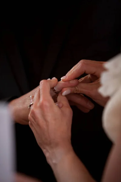 Sposa e sposo scambio degli anelli nuziali — Foto Stock