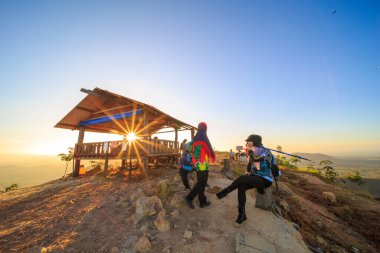 kedah, Malaysia - December 13, 2019: On Friday, Saturday and Sunday, many residents around Bukit Laka, Changlun climbing the hill to see the beautiful scenery in the morning and sunrise.