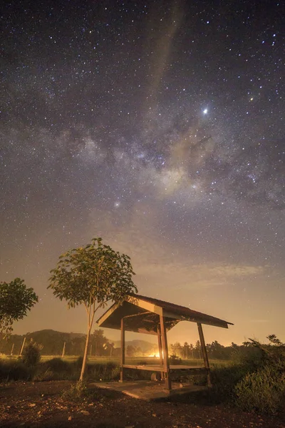Milky Way Farmer Hut Rice Field — Stock Photo, Image