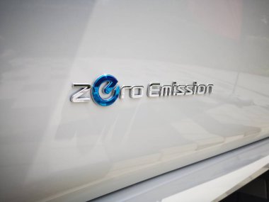 Bukit Tinggi Pahang, Malezya - 24 Julai, 2019: Aurel Sığınak Bentong Pahang 'daki otomobil fuarında Nissan Leaf Electric Car