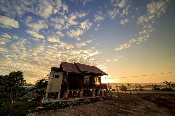 Una Vista General Casa Tradicional Malaya Madera Con Emocionante Vistazo — Foto de Stock