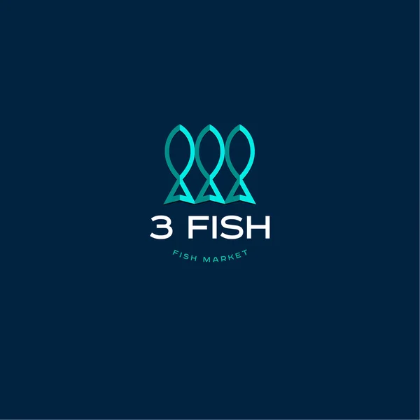 3 balık. Deniz ürünleri Pazar logo. — Stok Vektör