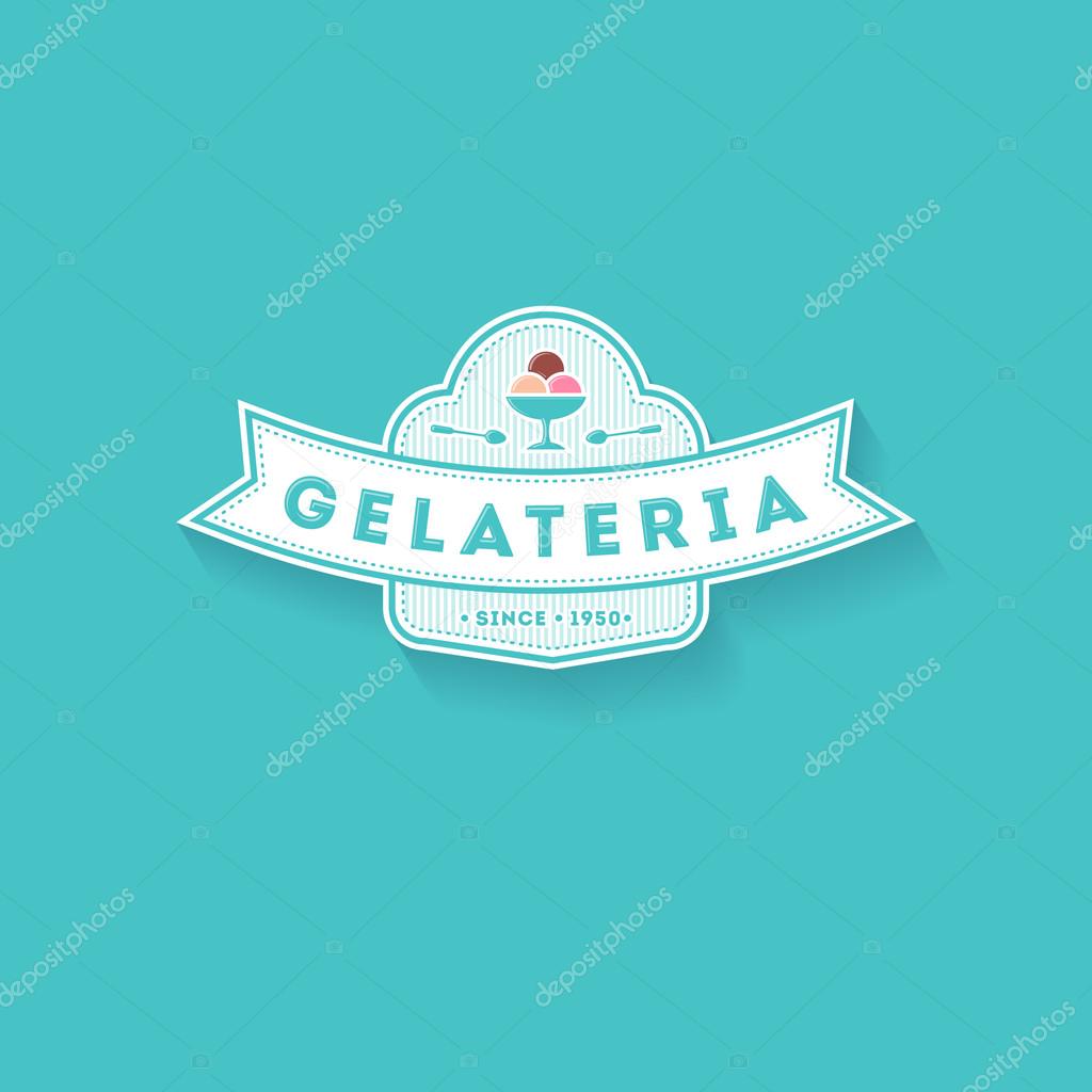 Logo with ribbon for ice cream on mint green background