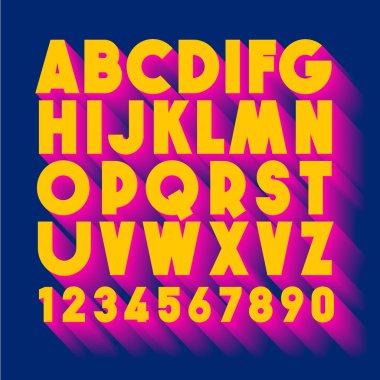 3D tipografi. Renk haddelenmiş alfabe. Poster harfleri.