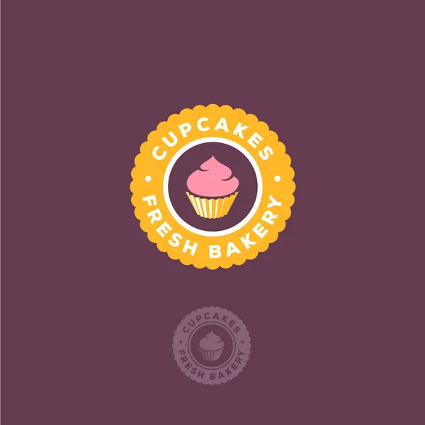 Cupcakes, logotipo da padaria. emblema de pão fresco . — Vetor de Stock