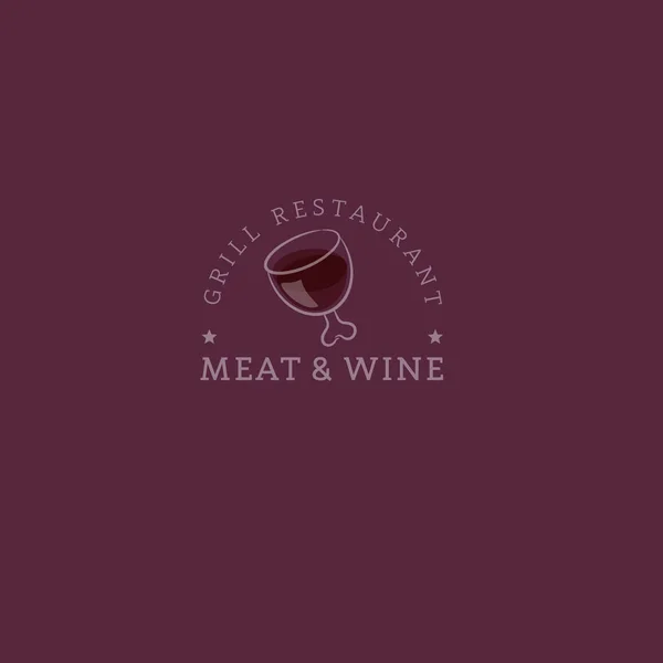 Logo de carne y vino. Restaurante Grill. Bodega con hueso . — Vector de stock