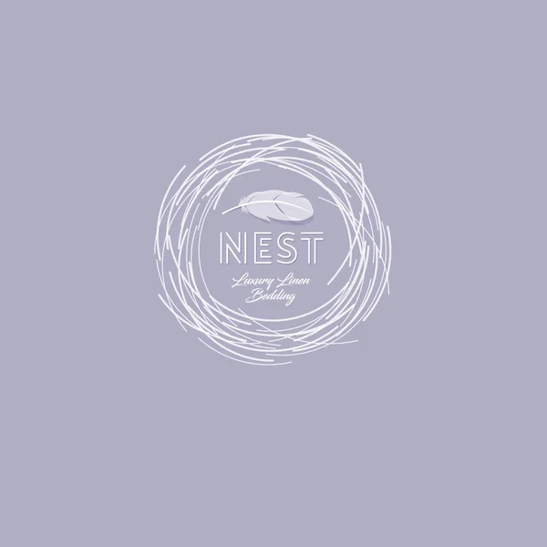 Logo del nido. Logo morbido. Emblema di Omfort. Logo di biancheria o biancheria da letto di lusso . — Vettoriale Stock