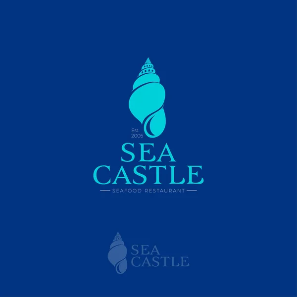 Seeschloss-Logo. Fischrestaurant Emblem. Logo Hotel oder Villa. — Stockvektor
