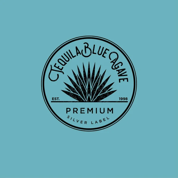 Tequila logo. Silver tequila label. Blue agave premium tequila. — Stock Vector