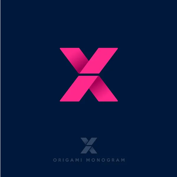 Logo X. X carta de origami. Flechas de origami emblema. Logo de entrega . — Vector de stock