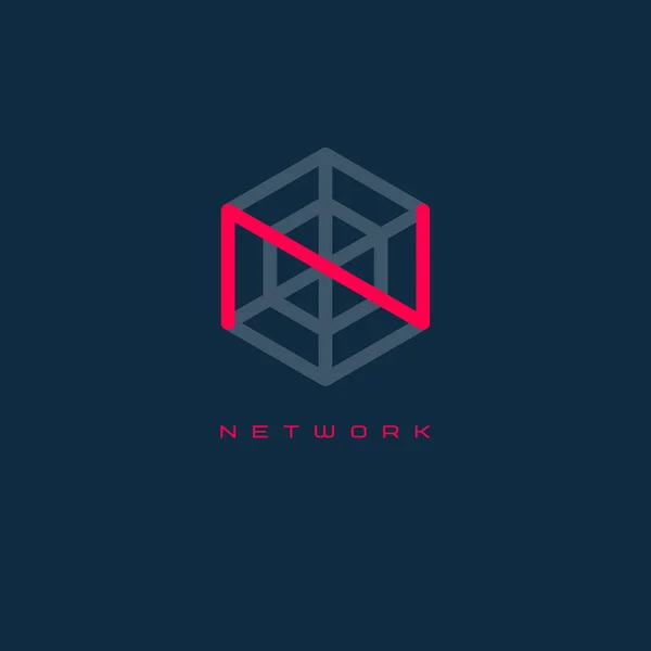 N monograma. N carta. Logo de red. Letra de línea en el hexágono . — Vector de stock