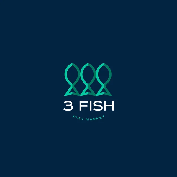 3 logotipo de pescado. Mercado de pescado . — Vector de stock