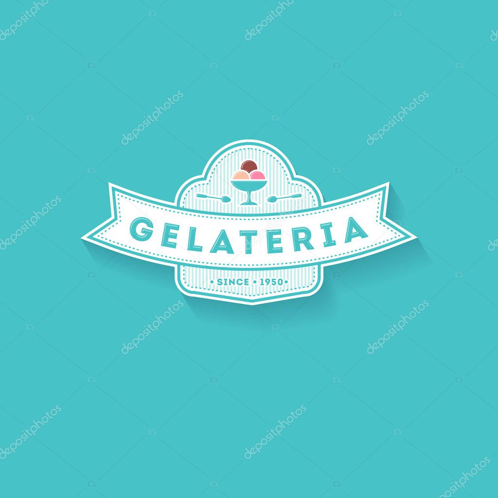 Logo with ribbon for ice cream on mint green background