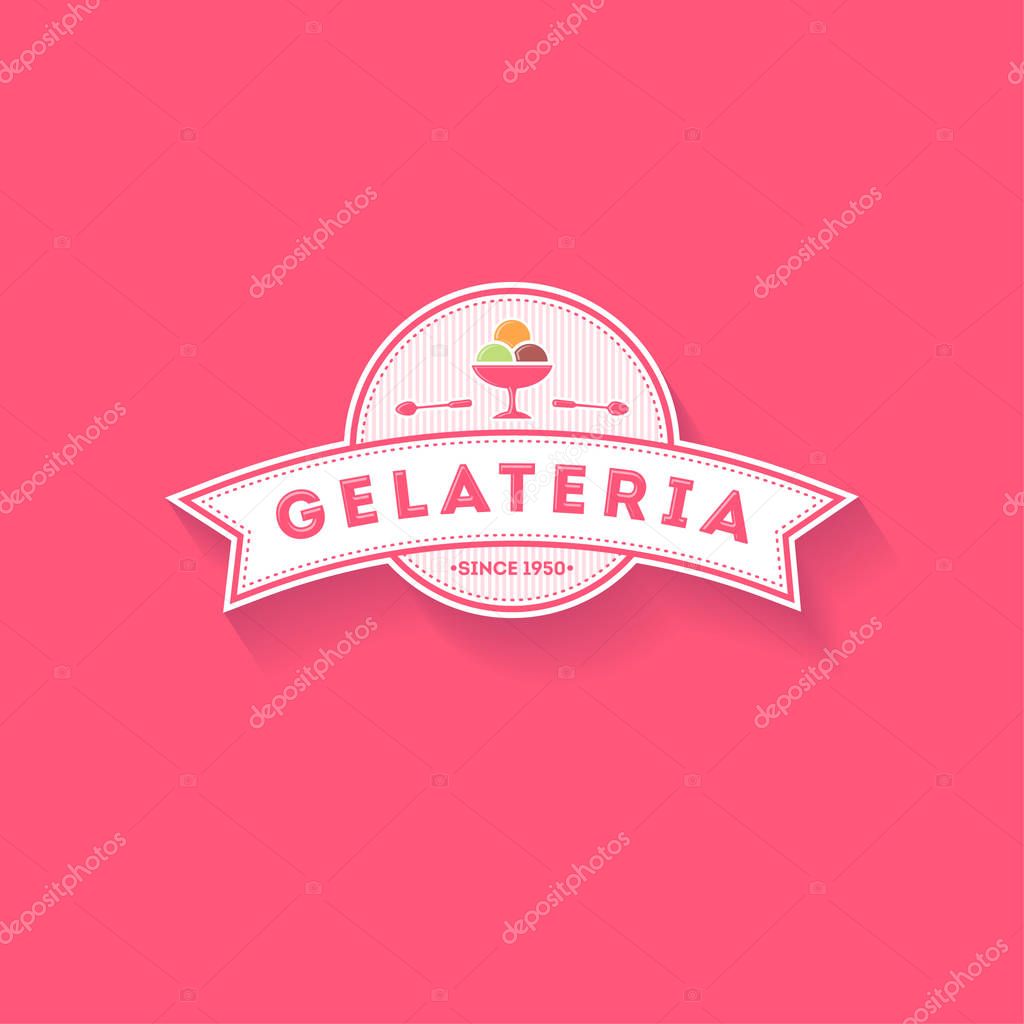 Logo with ribbon for  ce cream on pink background