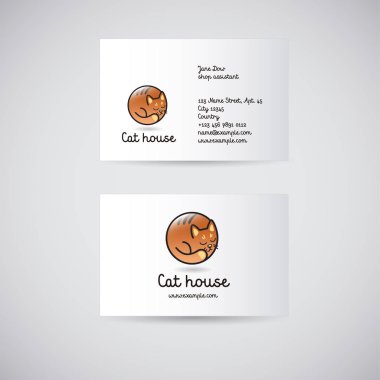 Logo kedi evi. Kediler logo için yiyecek. Evcil hayvanlar için ürünler.