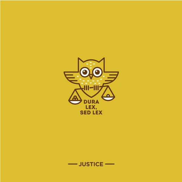 Logo hipster della giustizia. Emblema del gufo . — Vettoriale Stock