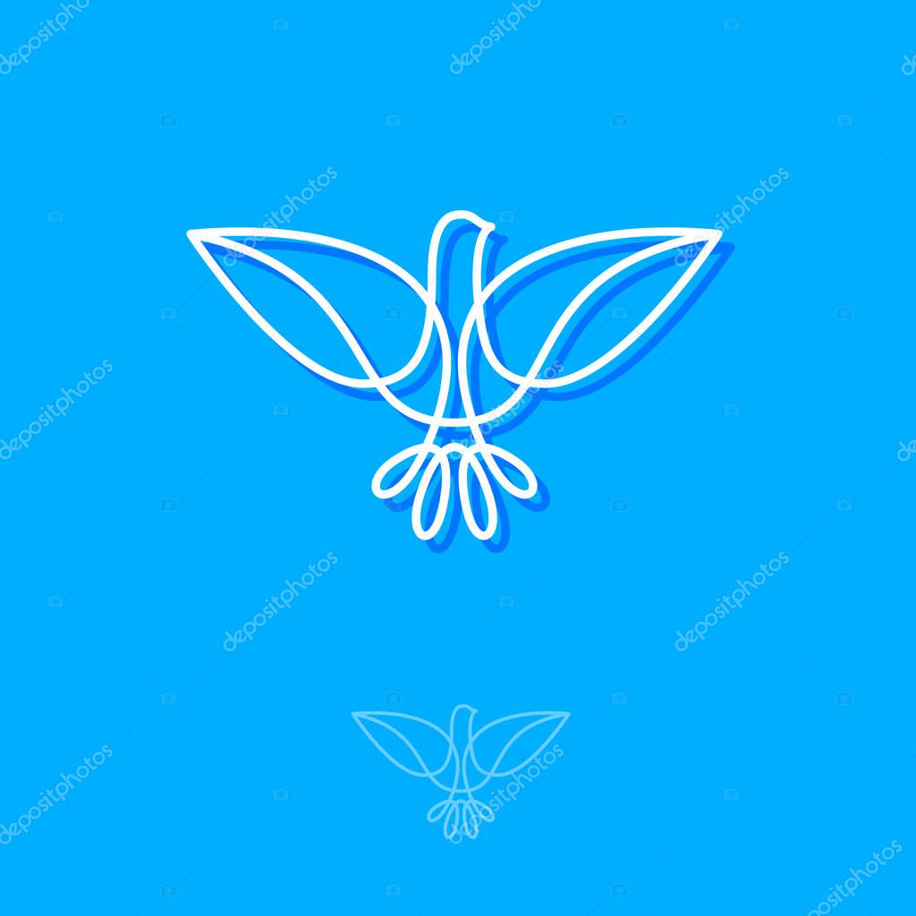Line art emblem on a blue background.