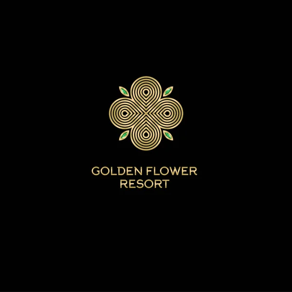 Golden Flower Resort logotyp. Smycken emblem. — Stock vektor