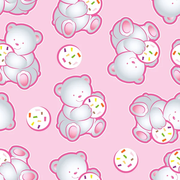Teddyberen naadloze patroon. Kinderen, roze cartoon patroon — Stockvector