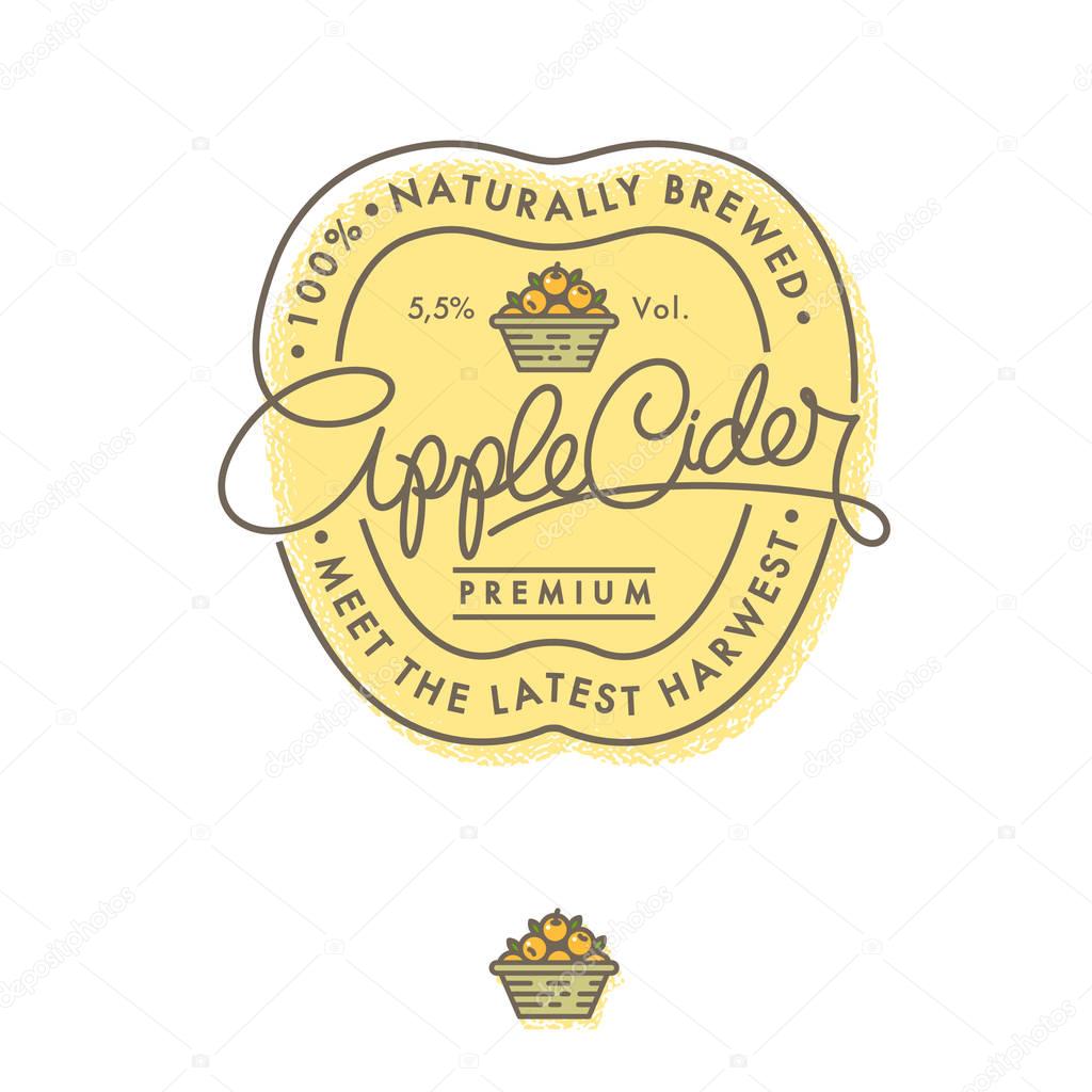 Apple cider label and basket of apples.