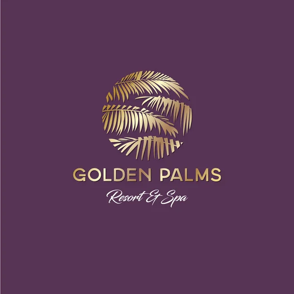 ゴールデン パームズ ロゴ。リゾートとスパの紋章 — ストックベクタ