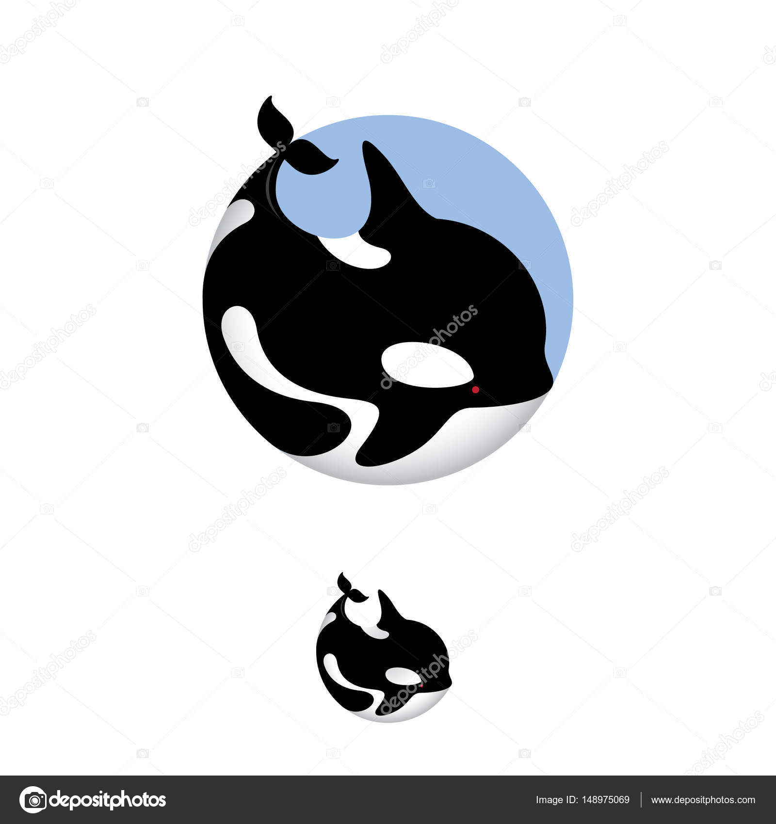 シャチ クジラのイラスト。シャチのアイコン。海洋動物のエンブレム