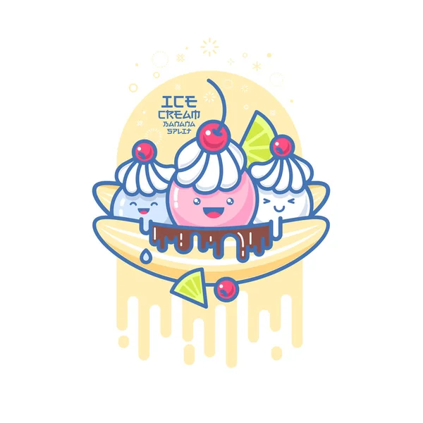 Kawaii sonrió ilustración de helado . — Archivo Imágenes Vectoriales