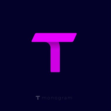 T monogram. T harfi origami amblemi.  