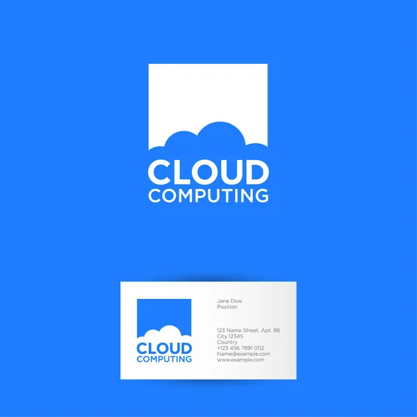 クラウドコンピューティングのロゴ。青い雲にエンブレム。通信またはネットワーク アイコン. — ストックベクタ