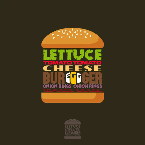 Información gráfica de la receta de hamburguesa. Letras. Una hamburguesa clásica con queso. Ilustración tipográfica . — Vector de stock