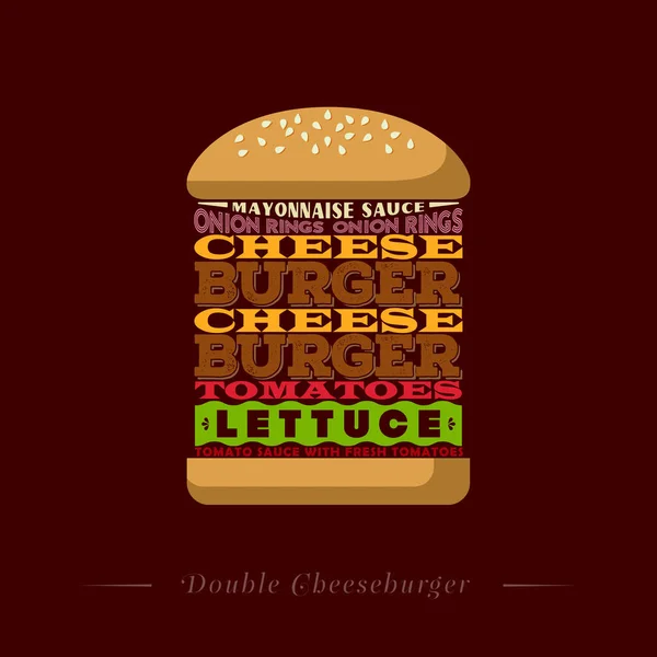 Receta de hamburguesas. Letras. Hamburguesa doble con queso. Ilustración tipográfica . — Vector de stock