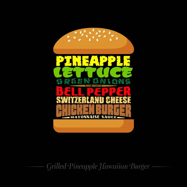 Burger-Rezeptgrafik, schwarz-weiß, kreidegezeichnet. Schriftzug. ein klassischer Cheeseburger. Typografische Illustration. — Stockvektor