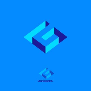 Geometrik kesilmiş logosu içinde. G harfleri. G küp monogram. İnşaat logo.