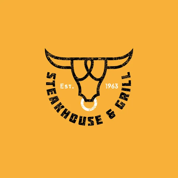 Λογότυπο Steak House Κρέας Εστιατόριο Κρεοπωλείο Εμβλήματα Τυποποιημένο Κεφάλι Ταύρου — Διανυσματικό Αρχείο